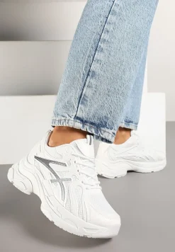 Białe Sneakersy na Platformie z Geometrycznym Wzorem Farissa