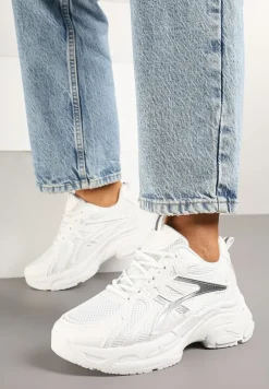 Białe Sneakersy na Platformie z Geometrycznym Wzorem Farissa