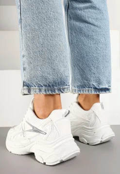 Białe Sneakersy na Platformie z Geometrycznym Wzorem Farissa