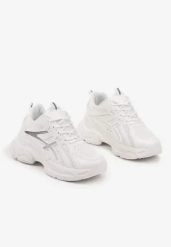 Białe Sneakersy na Platformie z Geometrycznym Wzorem Farissa