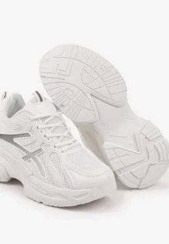 Białe Sneakersy na Platformie z Geometrycznym Wzorem Farissa