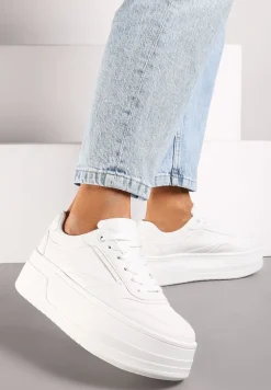 Białe Sneakersy na Platformie Ozdobionej Tłoczeniem Vaiviera
