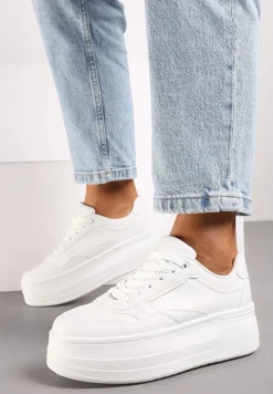 Białe Sneakersy na Platformie Ozdobionej Tłoczeniem Vaiviera