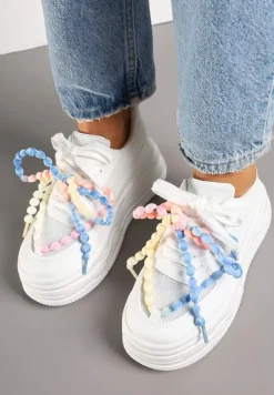 Białe Sneakersy na Platformie z Koralikami Amovanna