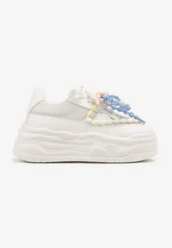 Białe Sneakersy na Platformie z Koralikami Amovanna