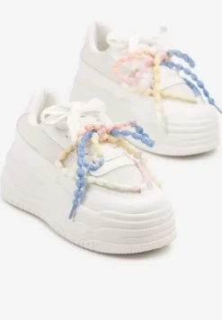Białe Sneakersy na Platformie z Koralikami Amovanna