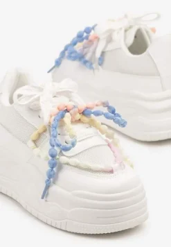 Białe Sneakersy na Platformie z Koralikami Amovanna