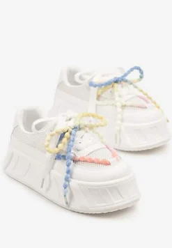 Białe Sneakersy na Platformie Ozdobione Koralikami Isivisa