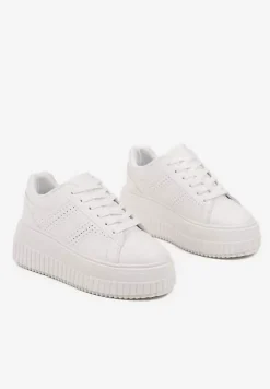 Białe Sneakersy na Platformie Ozdobione Perforacją Eleainna