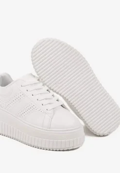 Białe Sneakersy na Platformie Ozdobione Perforacją Eleainna
