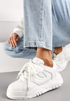Białe Sneakersy na Platformie z Grubymi Sznurówkami Imyria