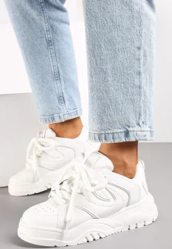 Białe Sneakersy na Platformie z Grubymi Sznurówkami Imyria