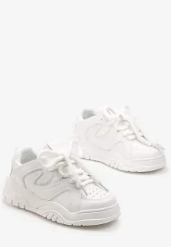 Białe Sneakersy na Platformie z Grubymi Sznurówkami Imyria