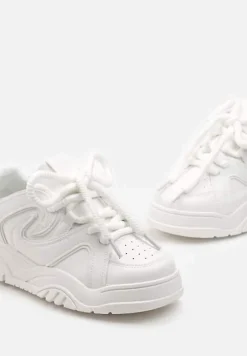 Białe Sneakersy na Platformie z Grubymi Sznurówkami Imyria