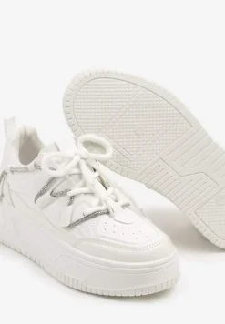 Białe Sneakersy na Platformie z Paskiem z Cyrkonii Aneolin