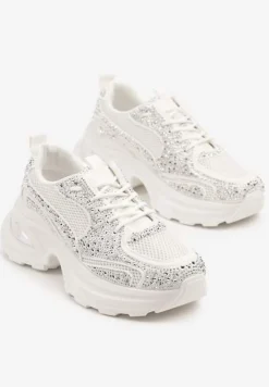 Białe Sneakersy na Platformie Ozdobione Cyrkoniami Luria