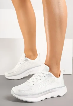 Białe Sneakersy na Podeszwie z Pianki Zdobione Geometrycznymi Detalami Ulianavia