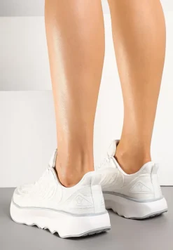 Białe Sneakersy na Podeszwie z Pianki Zdobione Geometrycznymi Detalami Ulianavia