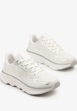 Białe Sneakersy na Podeszwie z Pianki Zdobione Geometrycznymi Detalami Ulianavia