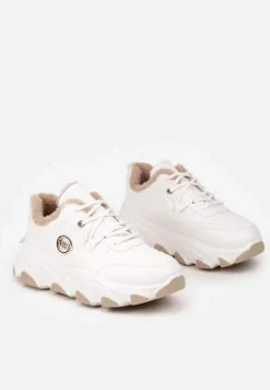 Białe Sneakersy na Tłoczonej Podeszwie z Futrzaną Wyściółką Doreti