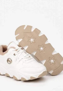 Białe Sneakersy na Tłoczonej Podeszwie z Futrzaną Wyściółką Doreti