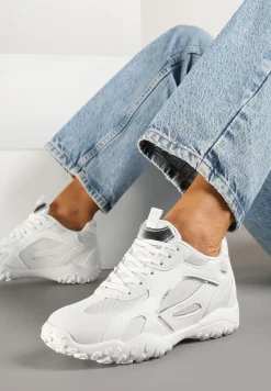 Białe Sneakersy Ozdobione Tłoczoną Cholewką Pillitha