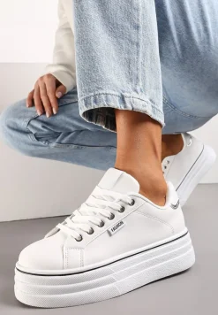 Białe Sneakersy przed Kostkę na Grubej Podeszwie Kernia