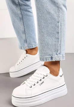 Białe Sneakersy przed Kostkę na Grubej Podeszwie Kernia