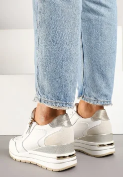 Białe Sneakersy Skórzane na Koturnie z Ozdobnym Suwakiem Xorivna