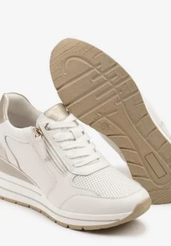 Białe Sneakersy Skórzane na Koturnie z Ozdobnym Suwakiem Xorivna