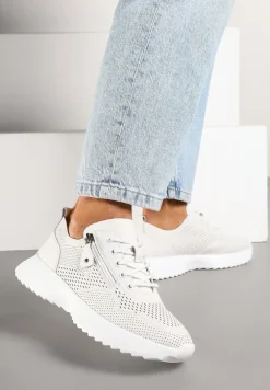 Białe Sneakersy Skórzane Ozdobione Suwakiem Ivelami