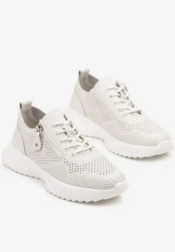 Białe Sneakersy Skórzane Ozdobione Suwakiem Ivelami