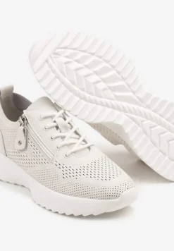 Białe Sneakersy Skórzane Ozdobione Suwakiem Ivelami