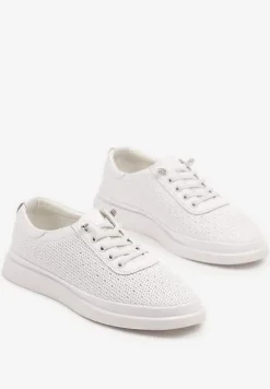 Białe Sneakersy Skórzane z Perforacją i Ozdobą Neorielina