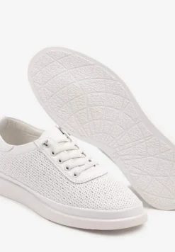Białe Sneakersy Skórzane z Perforacją i Ozdobą Neorielina