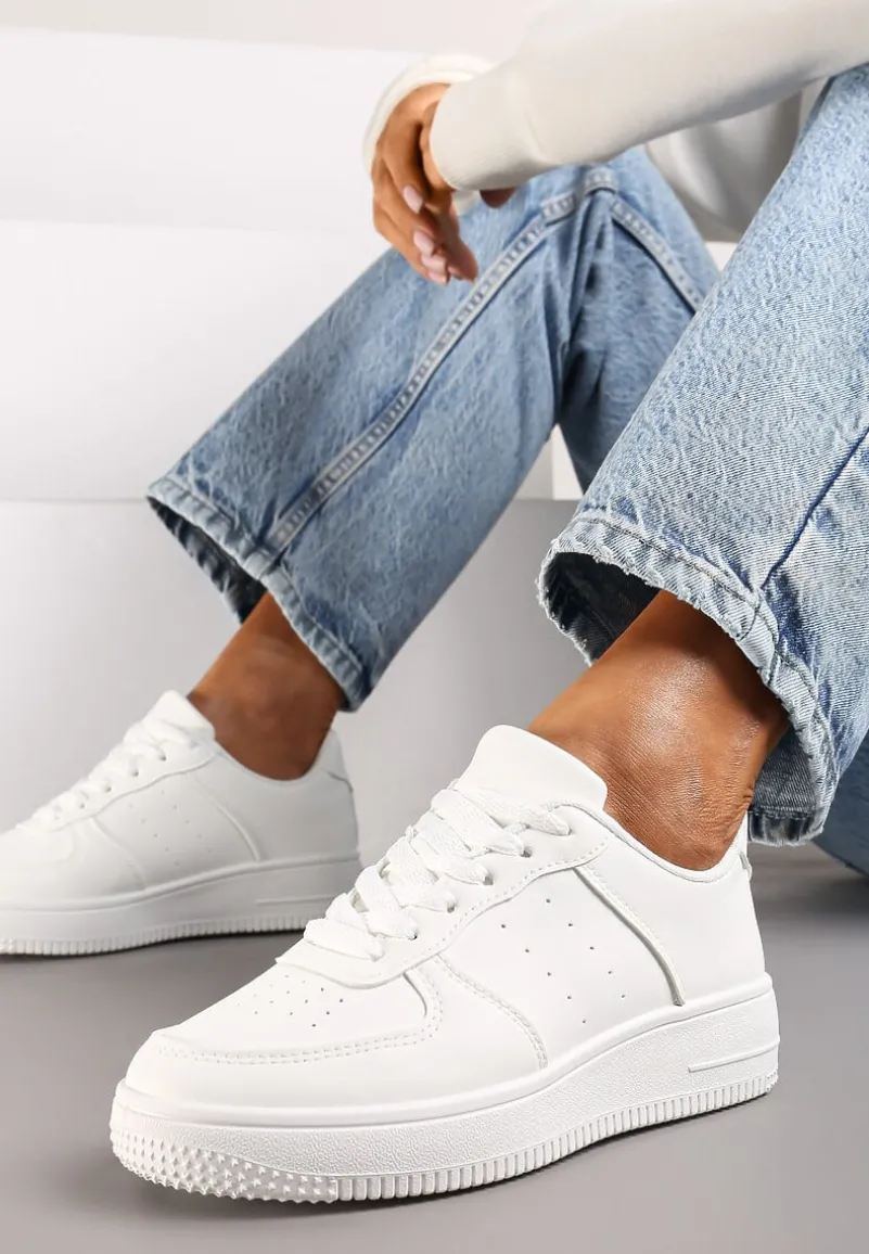 Białe Sneakersy Sznurowane na Grubej Podeszwie Taleith