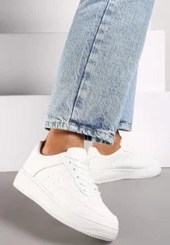 Białe Sneakersy Sznurowane na Grubej Podeszwie Taleith