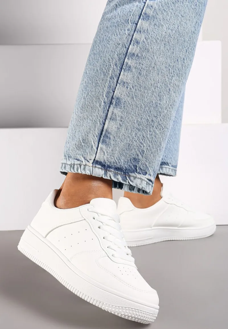 Białe Sneakersy Sznurowane na Grubej Podeszwie Taleith