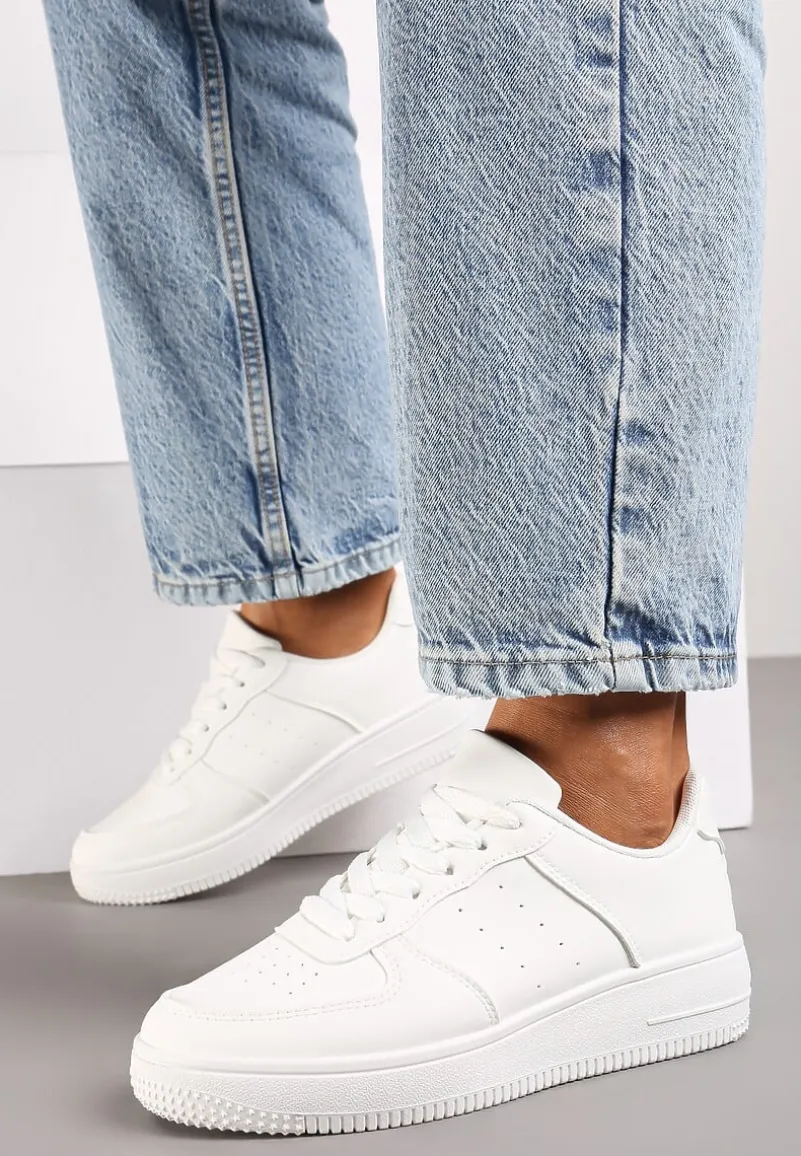 Białe Sneakersy Sznurowane na Grubej Podeszwie Taleith