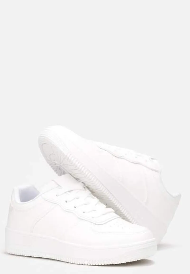 Białe Sneakersy Sznurowane na Grubej Podeszwie Taleith
