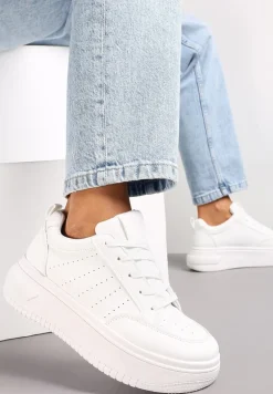 Białe Sneakersy Sznurowane na Platformie Kior