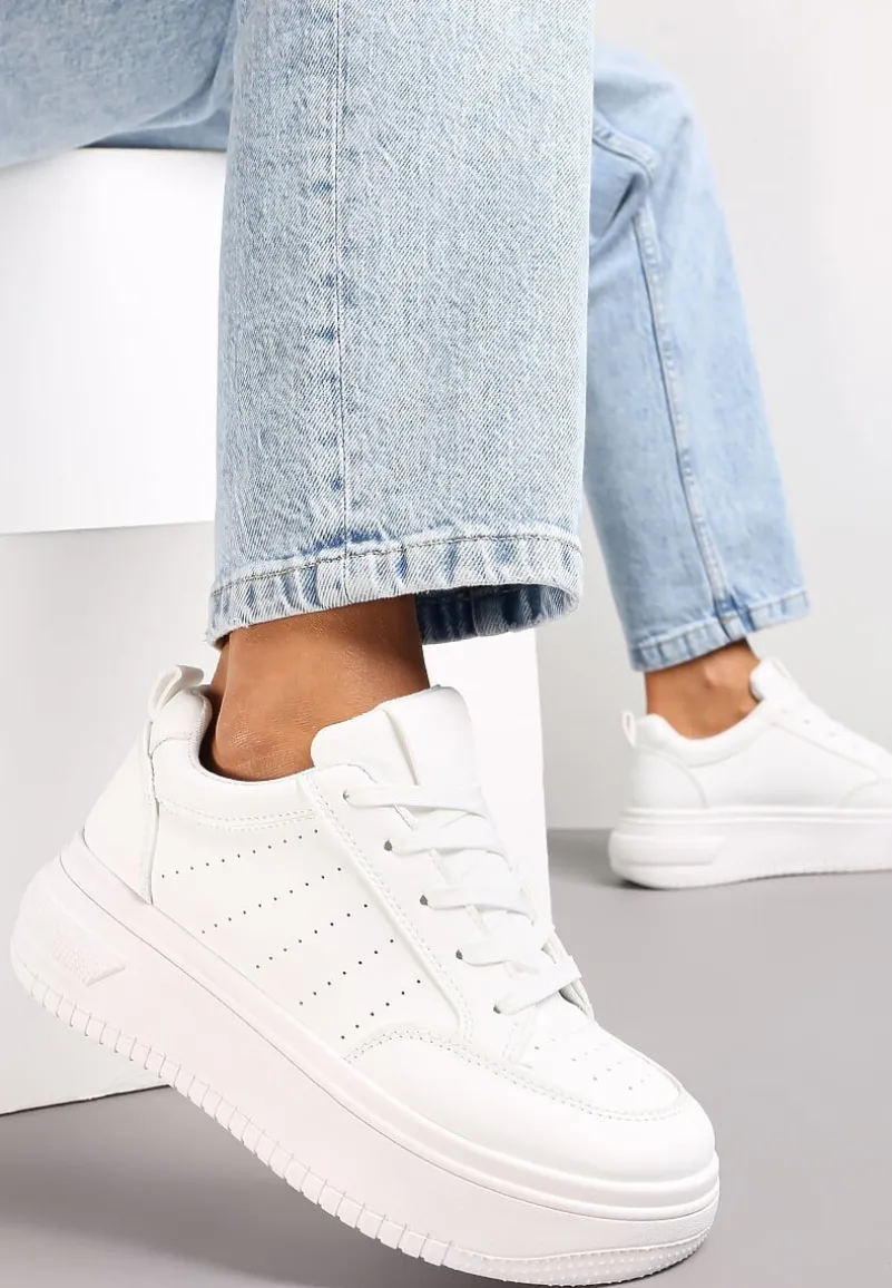 Białe Sneakersy Sznurowane na Platformie Kior