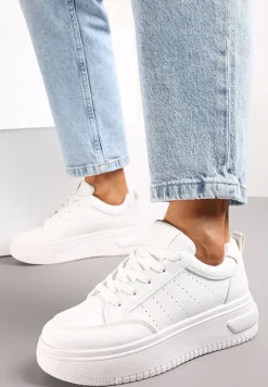 Białe Sneakersy Sznurowane na Platformie Kior