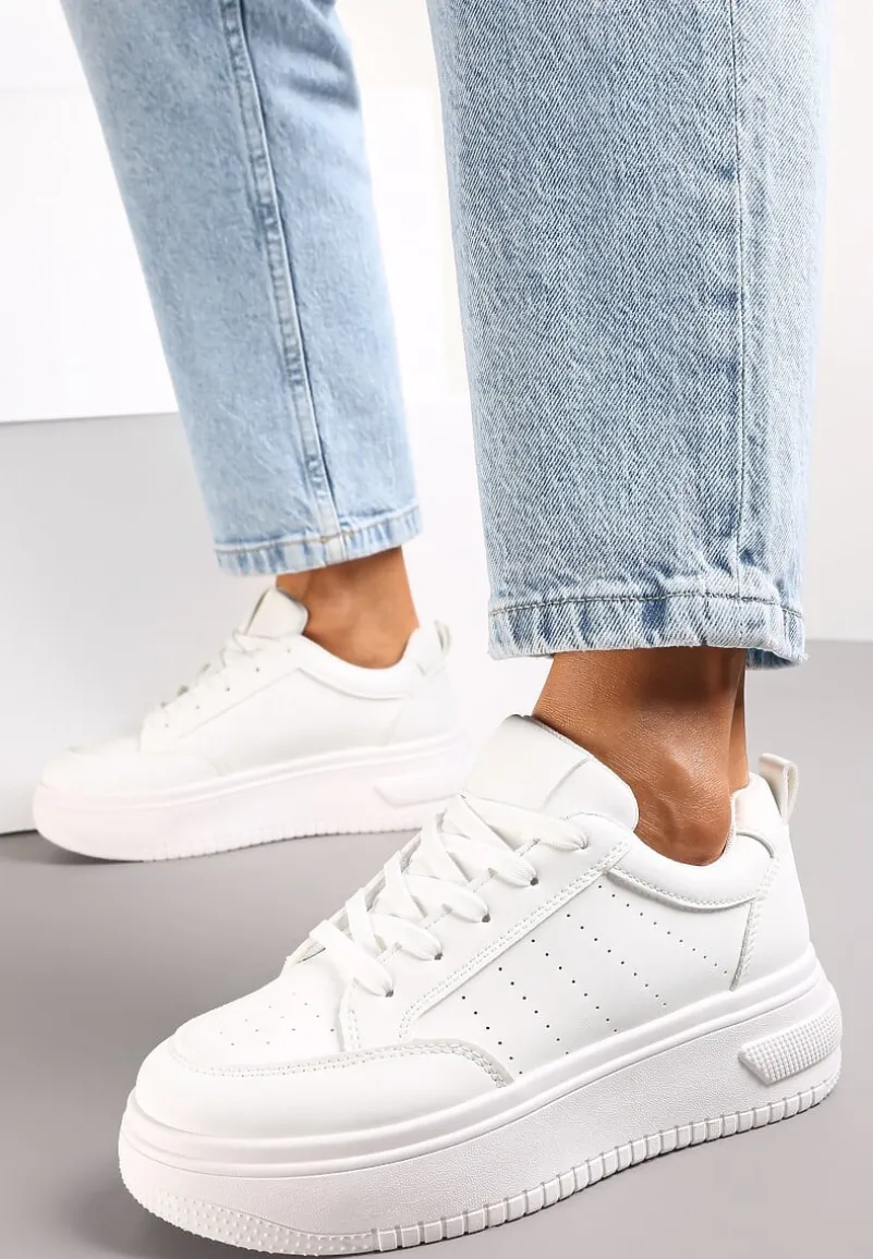 Białe Sneakersy Sznurowane na Platformie Kior