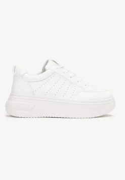 Białe Sneakersy Sznurowane na Platformie Kior