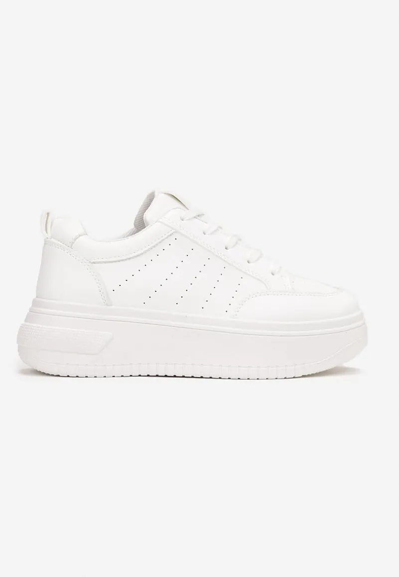 Białe Sneakersy Sznurowane na Platformie Kior