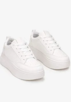 Białe Sneakersy Sznurowane na Platformie Kior