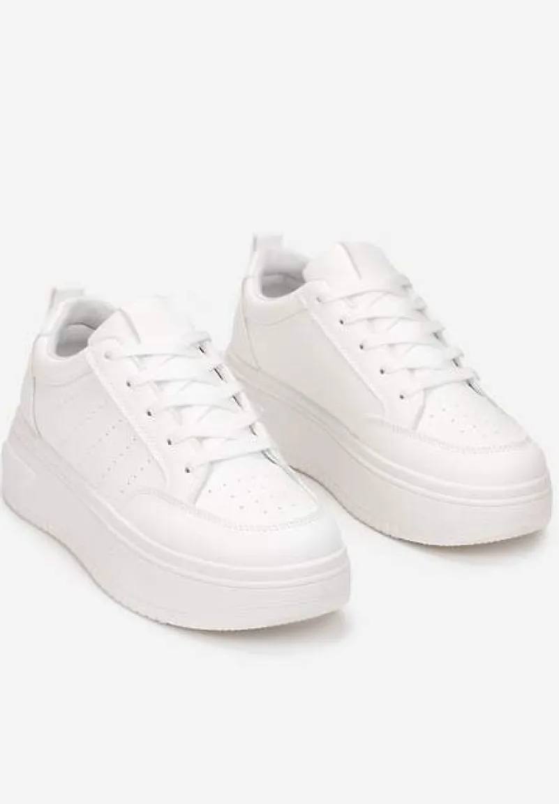 Białe Sneakersy Sznurowane na Platformie Kior