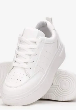 Białe Sneakersy Sznurowane na Platformie Kior