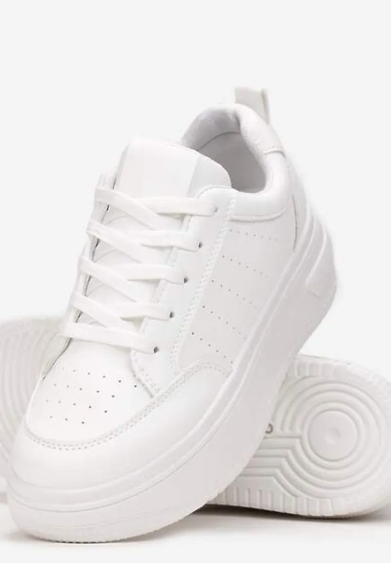 Białe Sneakersy Sznurowane na Platformie Kior